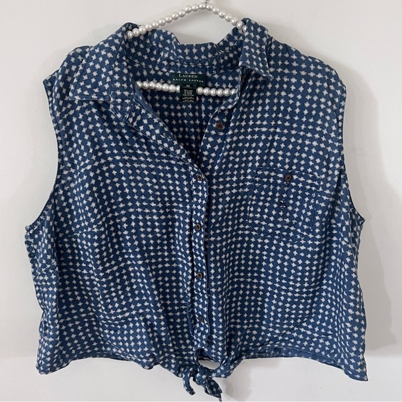 Vintage Lauren Ralph Lauren Linen Sleeveless Tie-up Blouse | Size 3X| - Picture 1 of 5